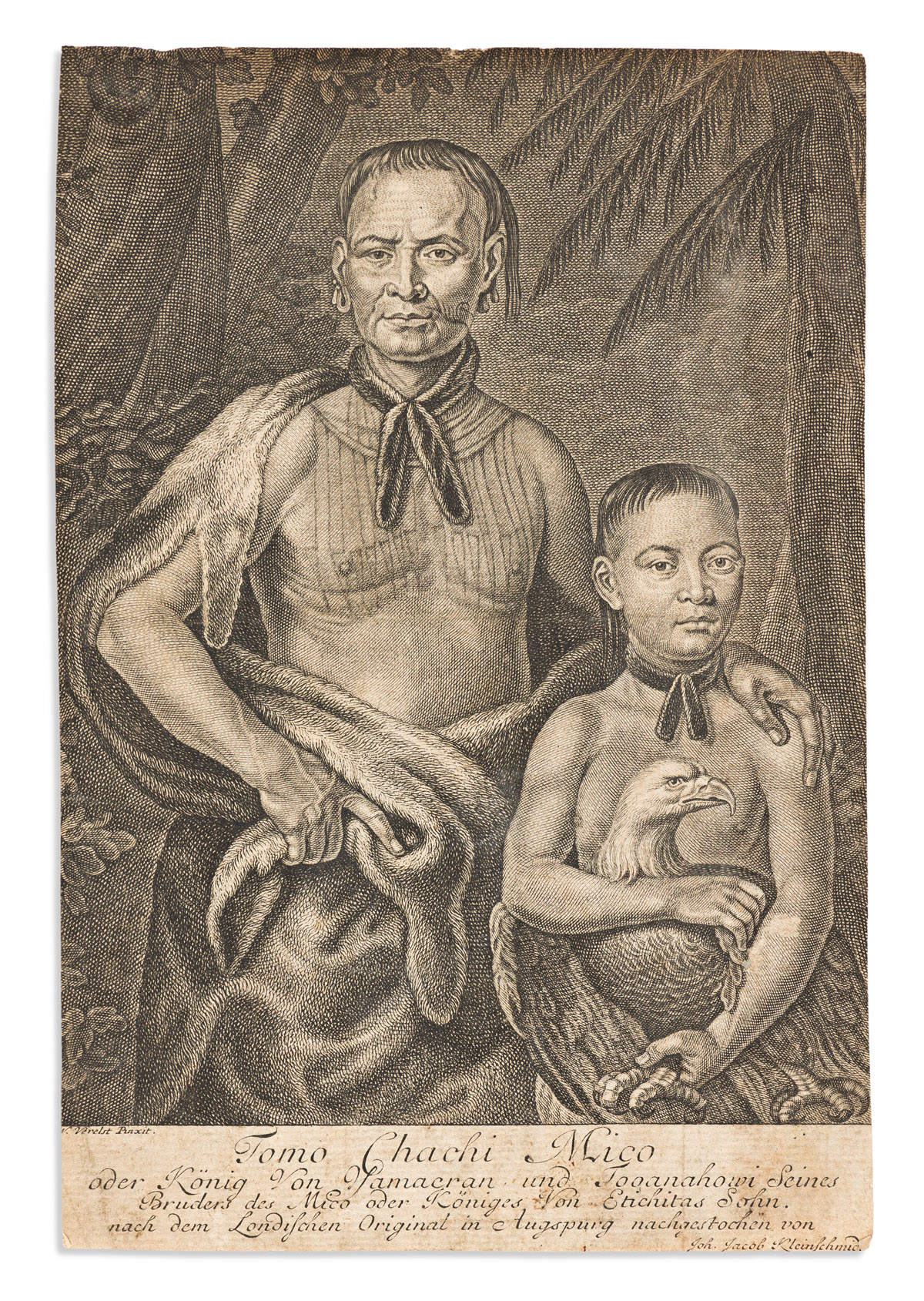 (AMERICAN INDIANS.) Johann Jacob Kleinschmidt, engraver. Tomo Chachi Mico oder König von Yamacran.